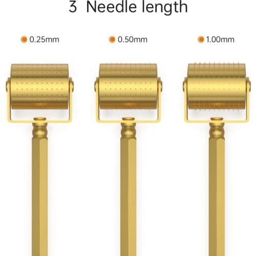 Deluxe new design golden derma roller 250 fine titanium gold micro needles dermaroller for beard growth and face care