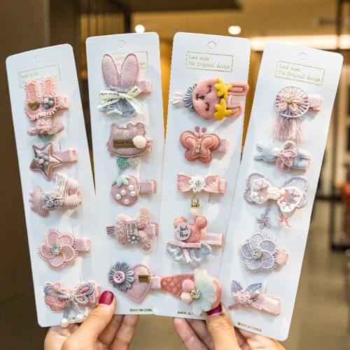 CN 5Pcs/Set Baby Girl Hair Clips Cartoon Bunny Bows Kids Hairpins Lace Princess Flower Children Barrettes Baby Hair Accessories