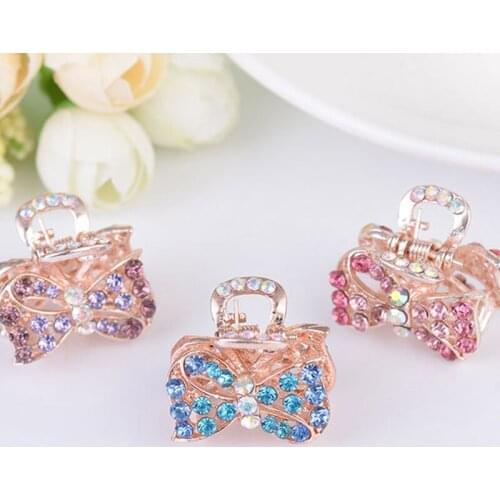 New Fashion Shiny Hair Claws Mini Butterfly Bowknot Flower Shaped Hairpins Elegant Rhinestone Hair Clips For Women Girls Decorat