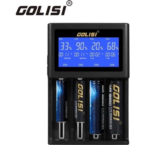 Golisi S4 2.0A Intelligent LCD Battery Charger for Li-ion Ni-MH Ni-Cd Ni-md 26650 18650 20700 21700 AA AAA Rechargeable Batterie