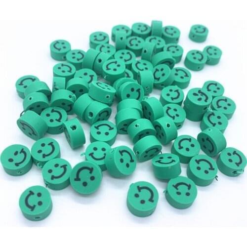 30pcs 10mm Green Smiley Beads Polymer Clay Spacer Loose Beads For Jewelry Making DIY Handmade Jewelry Crafts#05
