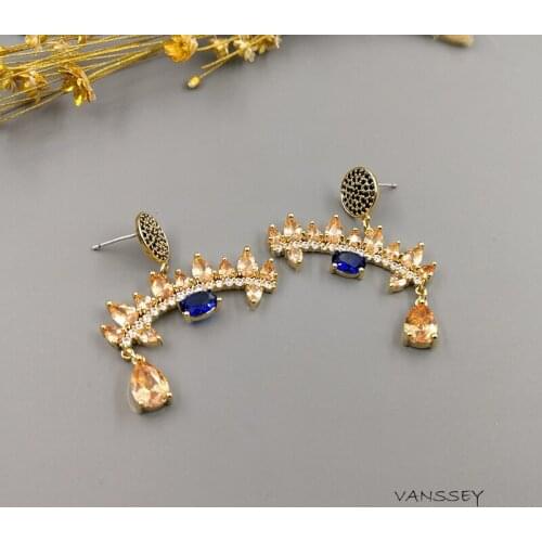 Vanssey Vintage Fashion Gothic Eye Tear Waterdrop Cubic Zirconia Earrings Party Wedding Accessories for Women 2018 New