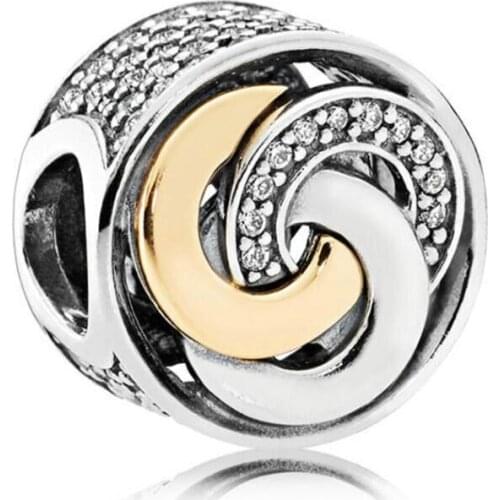 Genuine 925 Sterling Silver Bead Charm Interlinked Circles With Crystal Beads Fit Women fashion Bracelet & Necklace Diy Jewelry