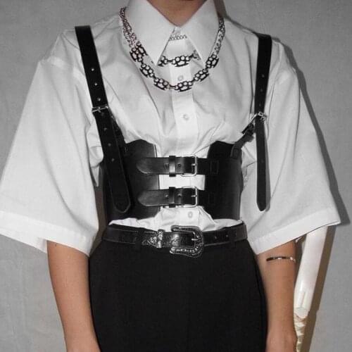 2021 Fashion Punk Gothic Women Buckle Corset PU Leather Vest Hollow Out Slimming Waist Belt Cincher Cummerbunds Waist Trainer