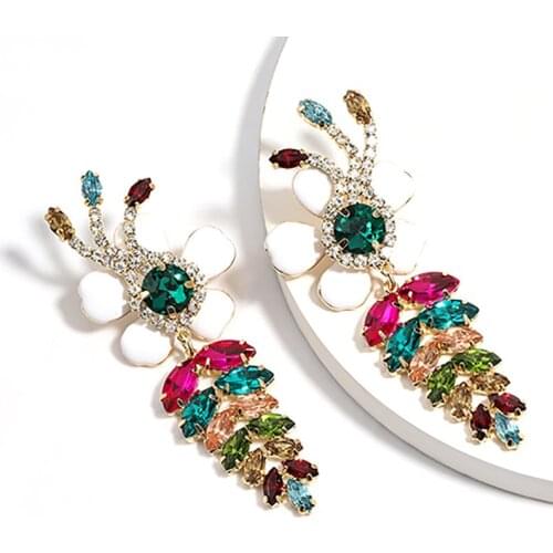 ZHINI New Enthic Dangle Earrings for Women Boho Gothic Colorful Crystal Earring Rhinestone Statement Earrings Wedding Jewelry