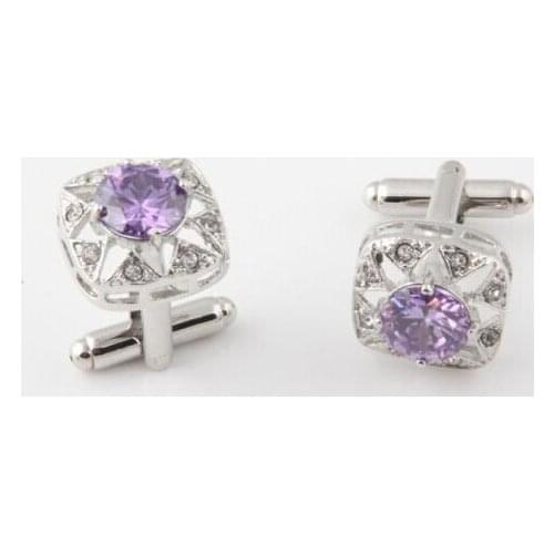 10pairs/lot Luxury Crystal Cufflinks White&Purple Crystal Cuff Links Romantic Wedding Gift Cuff Button Mens Jewelry Accessory