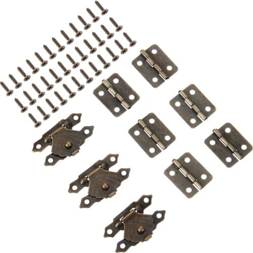 30pcs Antique Bronze Box Latch Hasp Clasps 30*18mm+Hinges 18*16mm w/screws Retro Buckle Padlock Wooden Jewelry Case Lock Decor