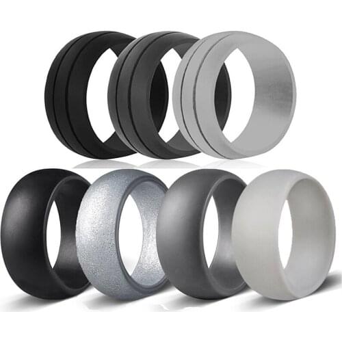 7pcs/set Men 8mm Environmental Flexible Hypoallergenic Soft Sports Silicone Rubber Ring Male Wedding Bands Finger Ring Jewelry