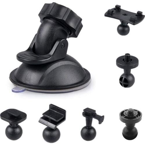 Car Suction Cup for Dash Cam Holder with 6 Types Adapter, 360 Degree Angle Car Mount for Driving DVR Camera Camcorder GPS
