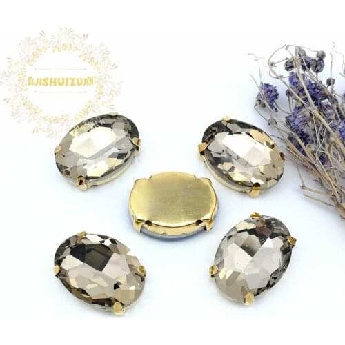 Free shipping! Light coffee Crystal Glass Sew-on OVAL Rhinestones with gold Claw DIY wedding Dresses and Clothes