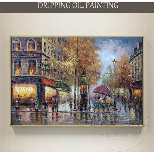 Large Canvas Wall Decor Hand-painted High Quality Modern Paris Street Scene Oil Painting Handmade Wall Art Street Oil Painting