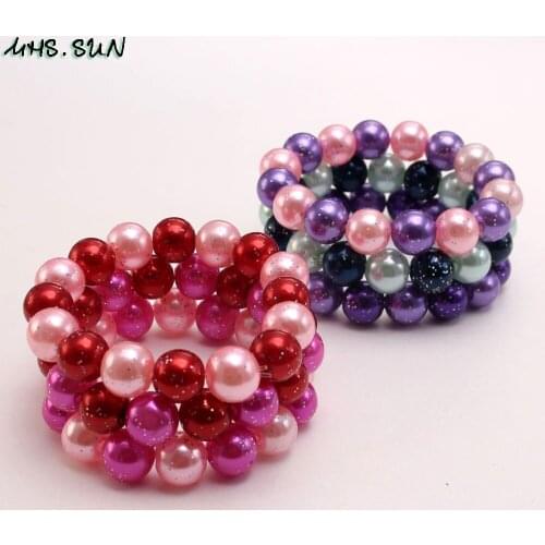 MHS.SUN Colorful Pearl Beads Bangles Bracelets Fashion Elastic Beads Bangles For Summer Party 3Pcs Girls Baby Kids Gifts