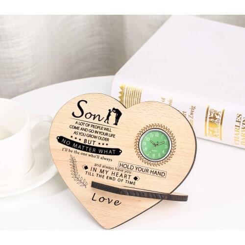 Heart Shaped Wooden Desk Clock Personalized To My Son Birthday Graduation Party Room Decor Unique Text Wood Ornament Gifts