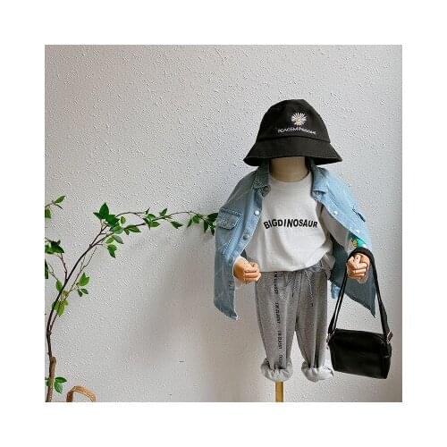 2020 Spring Autumn New Childrens Denim Shirt Baby Boys and Girls Fashion Print Long Sleeve Denim Shirt Kids Turn Down Blouse