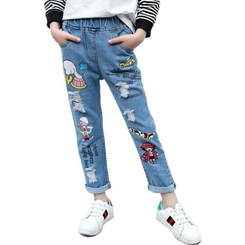 Childrens Clothing New Girls Jeans Flower Kids Trousers Autumn Clothes Spring and Autumn Models In The Big Pants 3-12 Ages