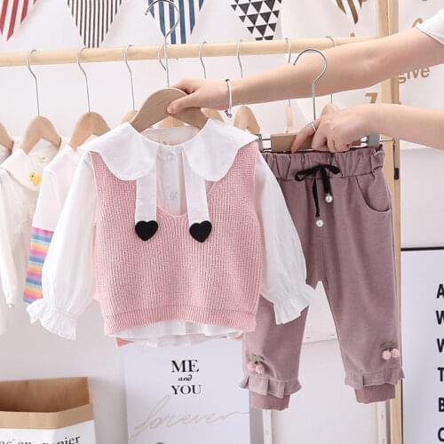 Autumn Children Fashion Clothes Baby Girls sweater Vest t-shirt Pants 3Pcs/sets Spring Kids Infant Clothing Toddler Sportswear