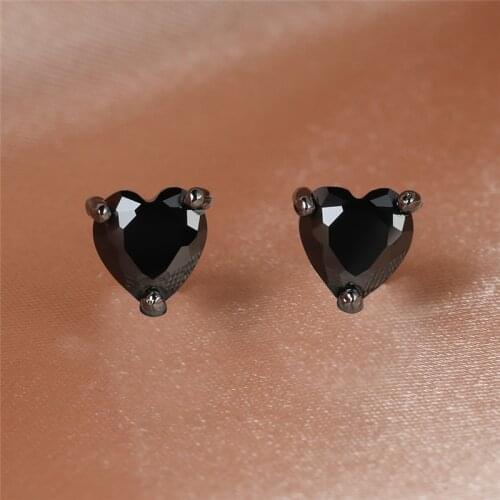 Dainty Female Love Heart Jewelry Rose Gold Silver Color Stud Earrings Dainty Black Gold Crystal Wedding Earrings For Women