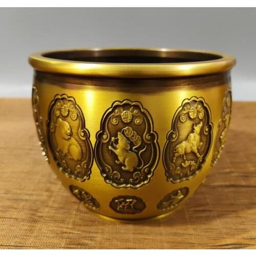 China brass twelve zodiac recruit wealth tank crafts statue