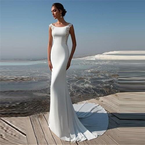 Scoop Mermaid Lace Top Slim Wedding Dress 2020 Fitted Well Custom Sleeveless Bridal Gowns Simple Beach