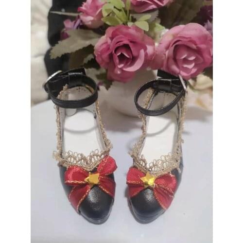 BJD Doll Shoes fit with 1/3 SD DD Size Fashion Bow Black Lace Heel Doll Accessories