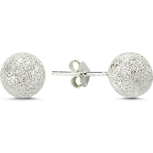KUTAYDAN 8mm Laser Ball Earrings 925 Sterling Silver