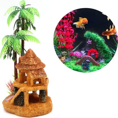 Simulation Coconut Tree Castle Aquariums Fish Tank Ornaments Decor Landscape