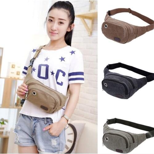 Fashion Unisex Canvas Waist Packs Belt Bag Portable Men Women Travelling Sports Waist Bags New