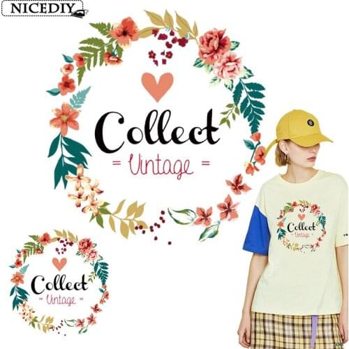 Nicediy Beautiful Garland Patches Printed Iron On Transfers For Clothes Heat Transfer Vinyl Sticker For Women Lady Applique DIY