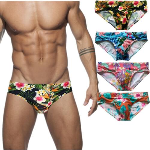 New Push Pad Swim Briefs Print Men Swimsuit Sexy Low Waist Bathing Suit Quick Dry Summer Sport Beach Wear Surf
