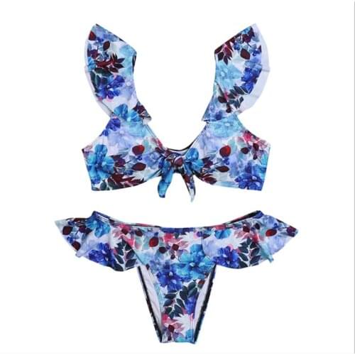 New Ruffled Bikini Set 2021 Sexy Biquini Swimwear Women Two Pieces Push Up Swimsuit Floral Beachwear V-neck Bathing Suit