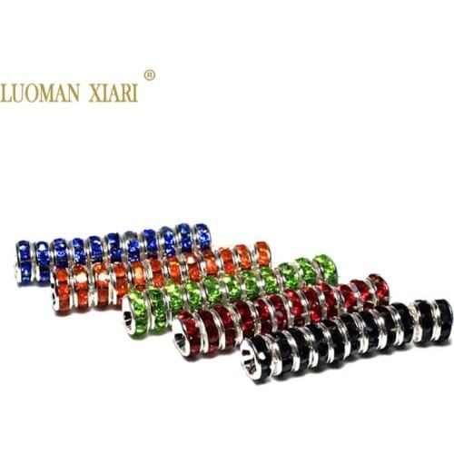 Wholesale 100Pcs AAA 6mm 8mm Colorful Copper Wheels Spacers Beads Silver Plated Rhinestone Crystal Beads For Jewelry Making DIY