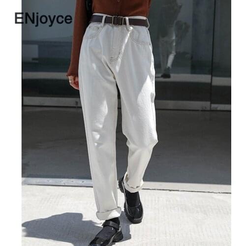 Autumn Vintage Classic White Slim Jeans Women High Waist Elegant Office Ladies Korean Stylish Denim Pants Trousers