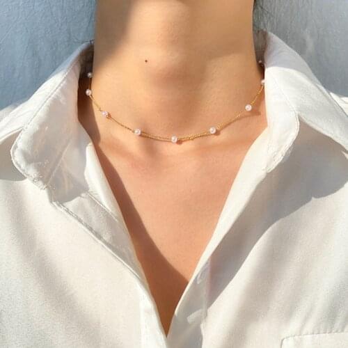 DAXI New Womens Neck Chain Kpop Pearl Beads Choker Necklace Gold Color Necklaces Jewelry On The Neck 2021 Collar For Girls Gift
