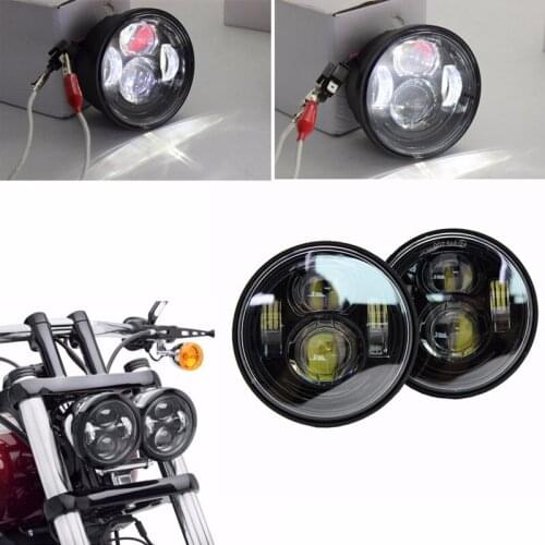 Pair Motors Headlight Fat Bob LED Driving Lamp 5 inch Motorcycle High / Low Beam Headlight for Harley Dyna Fat Bob
