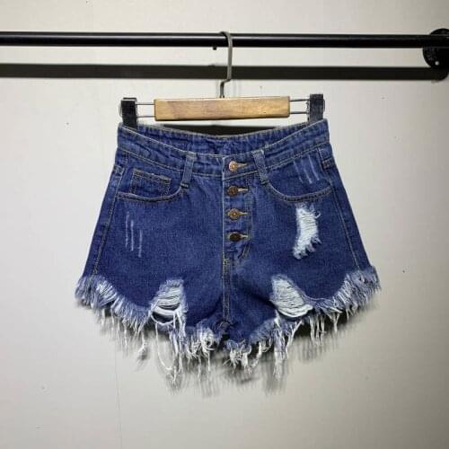 Casual Sexy Hole Denim Shorts Tassel Hot Shorts Korea Fashion Summer Women Jean Shorts Plus Size Button High Waist Loose