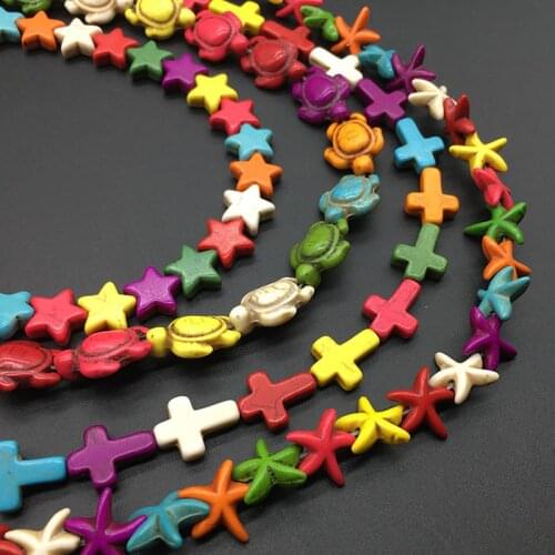 Cross/Star/Starfish/Tortoise Colorful Turquoises Stone Beads For Jewelry Making Loose Howlite Stone Beads DIY Bracelet Anklet