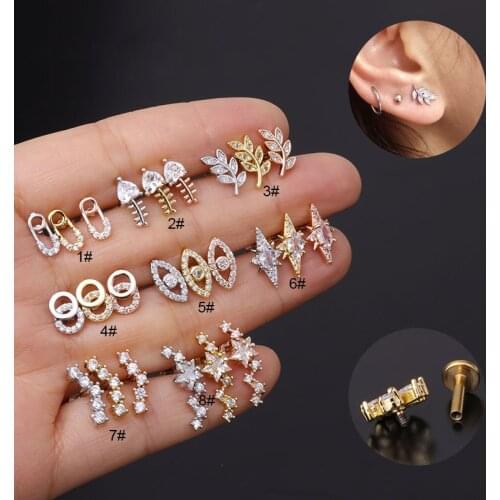 New 1PC 16G Cross Star Cz Ear Studs Tragus Helix Ear Piercing Earring Conch Rook Tragus Stud Labret Back Piercing Jewelry
