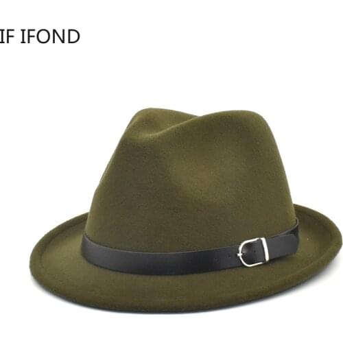 European Classical felt Fedoras Hat for Men Women Cowboy Trilby Cap Homburg Church Jazz Hat with Belt