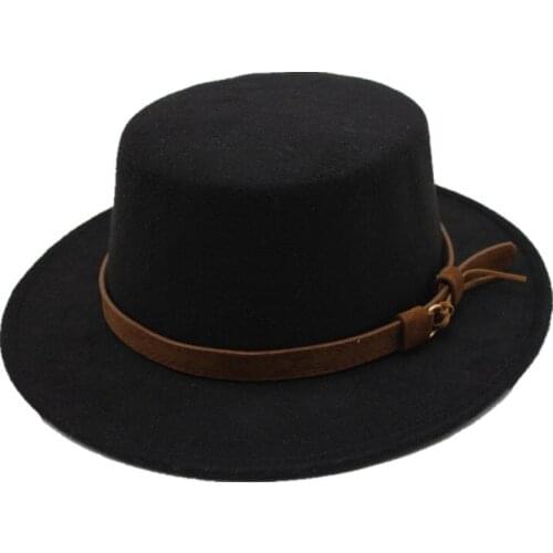 Seioum Black Wool Wide Brim Bowler Trilby Fedora Hat for Women Plain Flat Lady Felt Hats Vintage European US 5 Colors