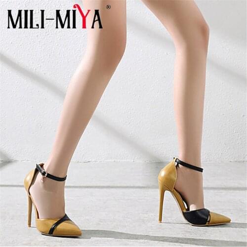 MILI-MIYA Sexy Women Pumps Super High Heels Mixed Colors Pu Leather Ankle Wrap Buckle Strap Dress Party Shoes Large Size 34-48