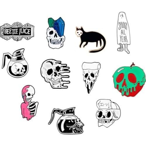 Horror Skeleton Skull Lapel Pin Brooches Badges Goth Punk Collection Enamel Cosplay Pins Halloween Party Jewelry