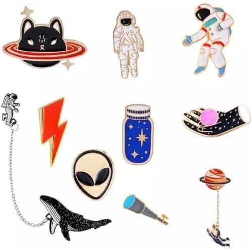 Bargain Price Space Travel Collection Enamel Pin Cartoon Astronaut Planet Star Brooch Lapel Custom Badge Gift for Kids Girl