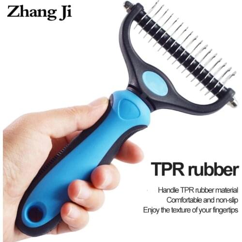 ZhangJI Dog Cat Brush Grooming Tool Hair shedding Comb Pet Fur Knot Cutter 2 Sided Undercoat Rake for Pet Hair Removal Grooming