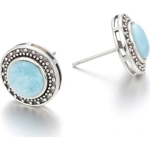 2021 New Fashion Eardrop Flower Charm 925 Sterling Silver Jewelry Gift Classic Natural Precious Larimar Earrings for Women