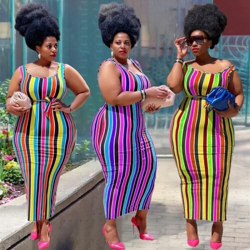 ZKYZWX Plus Size Summer Striped Print Maxi Dress Off Shoulder Birthday Outfits Sexy Clubwear Office Lady Oversized Long Dresses