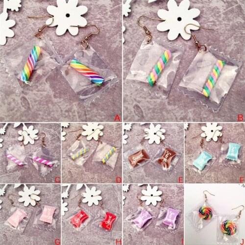 1 Pair Lollipop Heart Fashion Resign Rainbow Drop Earring For Women Candy Color Korean Transparent Dangle Earrings