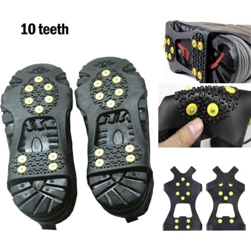 1 Pair Winter Climbing Hiking Anti Slip Shoes Cover 10 Studs Anti-Skid Spike Grips Cleats Cover Shoes Covers Crampon Black