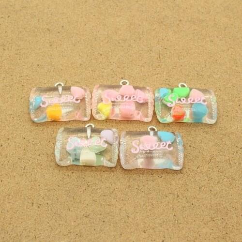 10pcs 26x22mm Transparent Love Candy Resin Food Charms Flatback Cute Earring Keychain Pendant Decor Accessory DIY Jewelry Make