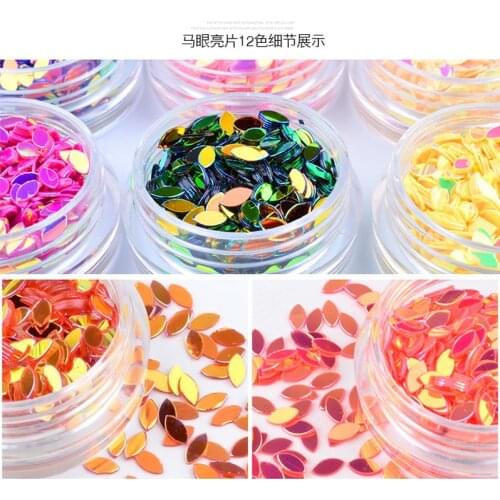 12 Color Horse Eyes Sequins Nail stickers Nail Ornaments Bright Color 3D Glitter Sequins Nail Art Flakes DIY Decoration X-R