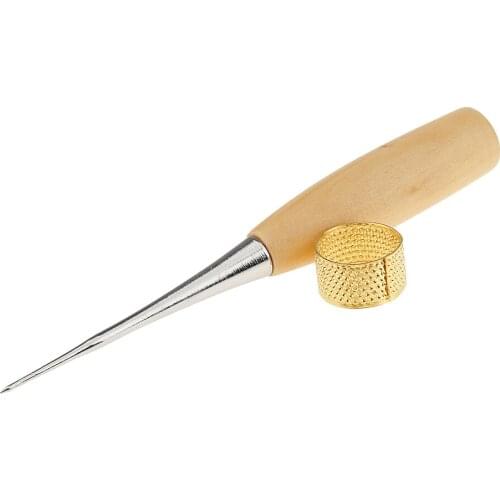 14Pcs Mixed Sewing Needles Waxed Thread Drilling Awl Thimble Leather Craft Stitching Kits